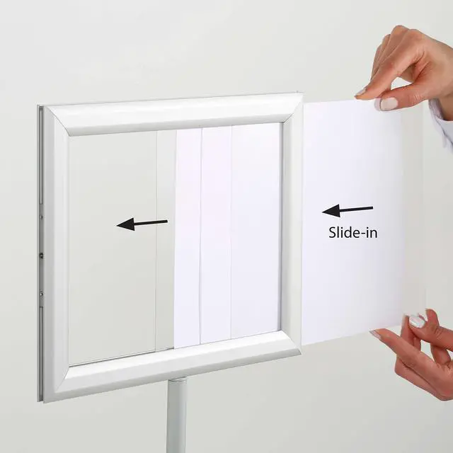 Alt view image 6 of 7 - Pedestal Adjustable Telescoping Menuboard, Aluminum Profile, Silver Double Sided Slide-In Poster Frame, 11x17 inch Document, Brochure, Sign Holder (Silver - 2 Pack)