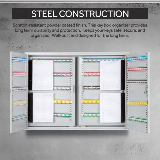 Alt view image 5 of 7 - 400 Position Steel Key Cabinet - Organize and Secure Key Storage Lock Box with Numbered Hooks and Tags for Valets, Hotel, Office, Car Dealerships and More (K400) (Light Grey)