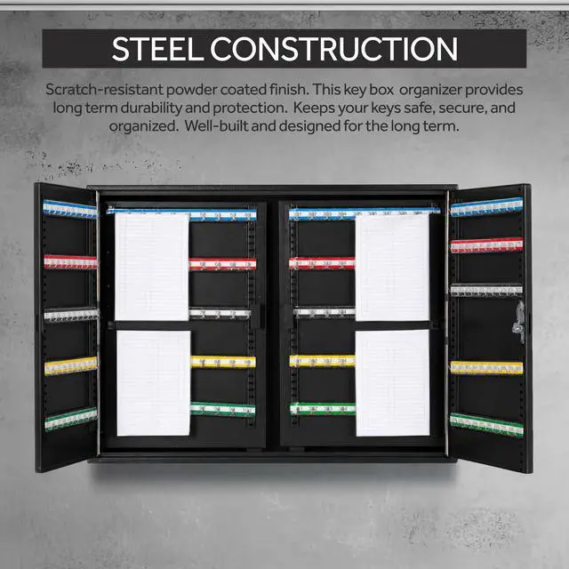 Alt view image 6 of 7 - 400 Position Steel Key Cabinet - Organize and Secure Key Storage Lock Box with Numbered Hooks and Tags for Valets, Hotel, Office, Car Dealerships and More (K400) (Black)