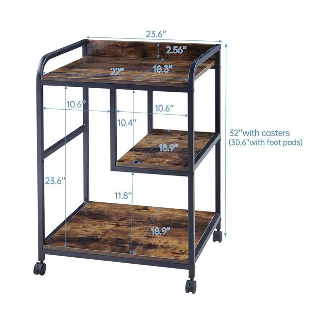 Alt view image 2 of 7 - 22 x 18 Inch Large Printer Stand, Mobile Printer Table with Wheels for Home Office Storage and Organization, PC Tower Stand, Host Computer Cart, Shelf for Desktop CPU Shredder - Rustic Brown