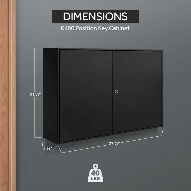 Alt view image 2 of 7 - 400 Position Steel Key Cabinet - Organize and Secure Key Storage Lock Box with Numbered Hooks and Tags for Valets, Hotel, Office, Car Dealerships and More (K400) (Black)