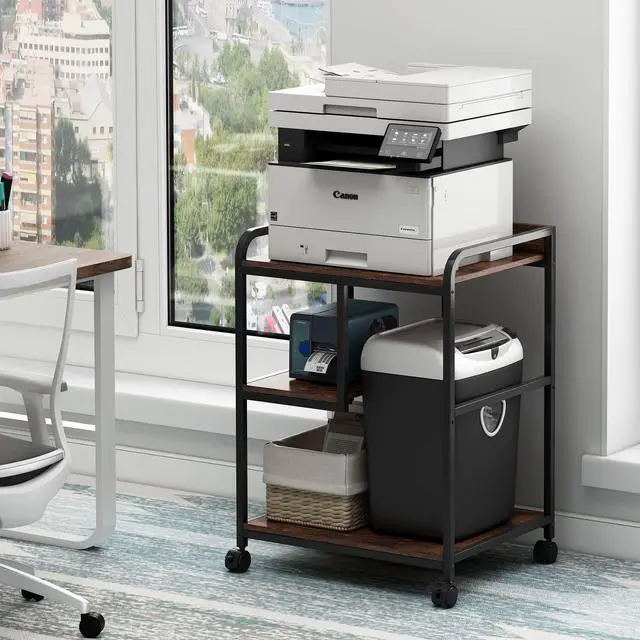 Alt view image 4 of 7 - 22 x 18 Inch Large Printer Stand, Mobile Printer Table with Wheels for Home Office Storage and Organization, PC Tower Stand, Host Computer Cart, Shelf for Desktop CPU Shredder - Rustic Brown