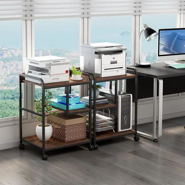 Alt view image 5 of 7 - 22 x 18 Inch Large Printer Stand, Mobile Printer Table with Wheels for Home Office Storage and Organization, PC Tower Stand, Host Computer Cart, Shelf for Desktop CPU Shredder - Rustic Brown