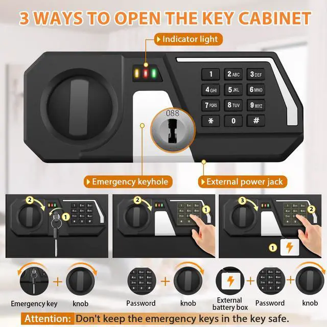 Alt view image 6 of 7 - 200 Keys Fireproof Key Safe with Hook Plates and Key Tags, Anti-Theft Key Lock Box Wall Mount with Combination Lock, Heavy Duty Key Box Key Cabinet Key Organizer for Home Office Garage