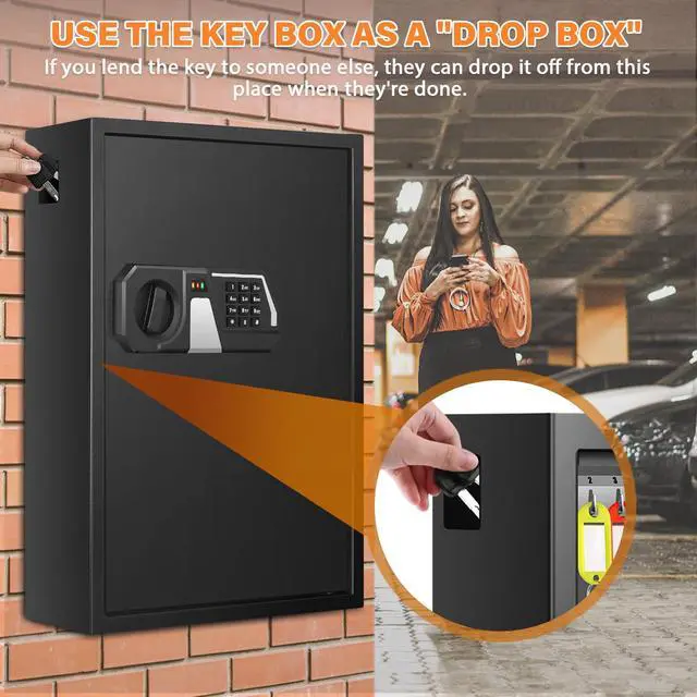 Alt view image 5 of 7 - 200 Keys Fireproof Key Safe with Hook Plates and Key Tags, Anti-Theft Key Lock Box Wall Mount with Combination Lock, Heavy Duty Key Box Key Cabinet Key Organizer for Home Office Garage