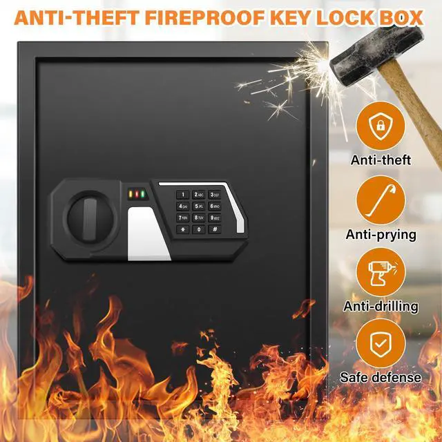 Alt view image 3 of 7 - 200 Keys Fireproof Key Safe with Hook Plates and Key Tags, Anti-Theft Key Lock Box Wall Mount with Combination Lock, Heavy Duty Key Box Key Cabinet Key Organizer for Home Office Garage