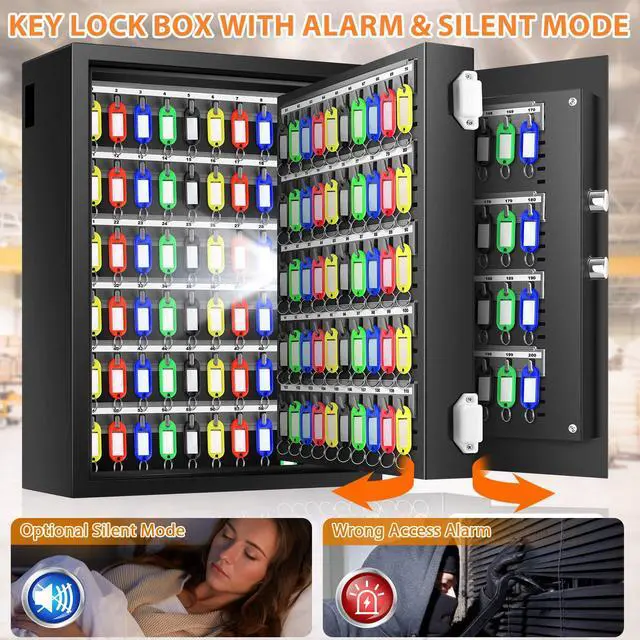 Alt view image 7 of 7 - 200 Keys Fireproof Key Safe with Hook Plates and Key Tags, Anti-Theft Key Lock Box Wall Mount with Combination Lock, Heavy Duty Key Box Key Cabinet Key Organizer for Home Office Garage