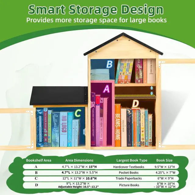 Alt view image 4 of 7 - Outdoor Library Book Box, Solid Wood Free Library with Large & Small Compartments, Waterproof Coating & Metal Joint Trim, Adjustable Storage, Easy Install Community Book, Literature, Newspaper Sharing