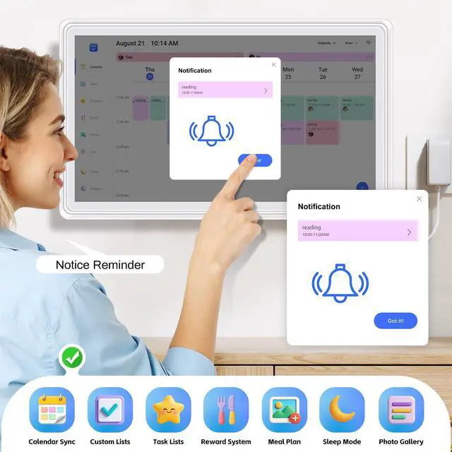 Alt view image 3 of 7 - Digital Calendar 15.6", Electronic Calendar Wall Touch Screen | Instant Phone Sync, Photo Gallery, Custom Lists, Task Charts, Family Calendar for Home Office Organization