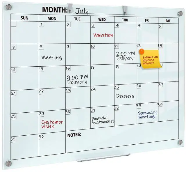 Main image of Glass Dry Erase Calendar for Wall, 48 x 36 Inches Magnetic Glass Monthly Calendar Whiteboard, 4' x 3' Frameless Planner Board for Office, Home, School