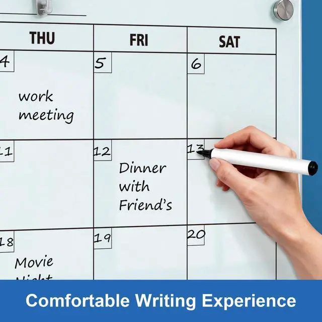 Alt view image 3 of 7 - Glass Dry Erase Calendar for Wall, 48 x 36 Inches Magnetic Glass Monthly Calendar Whiteboard, 4' x 3' Frameless Planner Board for Office, Home, School