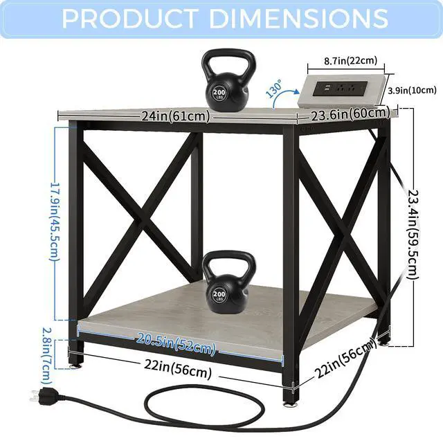 Alt view image 3 of 7 - Large Printer Stand with Power Outlet, with Storage Shelf, 2 Tier Rolling Printer Cart with Industrial Wheels, 23.6 x 23.6 Inches Printer Table for Home Office,Greige