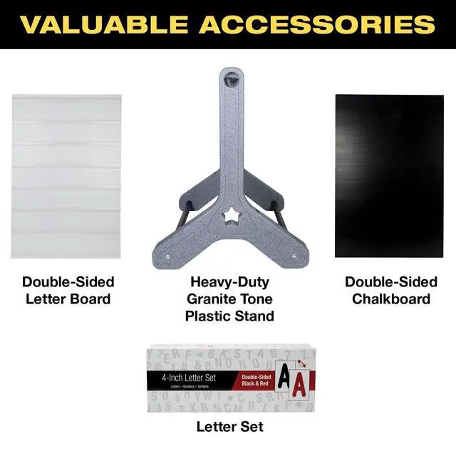 Alt view image 2 of 6 - Swinging Changeable Message Sidewalk Sign: 24" x 36" Sign with 792 Pre-Cut Double Sided Letters and Storage Box. Includes Black Board & Letter Board (Granite Color Legs)