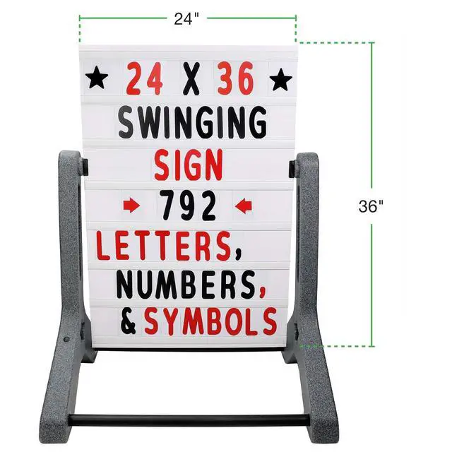 Alt view image 5 of 6 - Swinging Changeable Message Sidewalk Sign: 24" x 36" Sign with 792 Pre-Cut Double Sided Letters and Storage Box. Includes Black Board & Letter Board (Granite Color Legs)