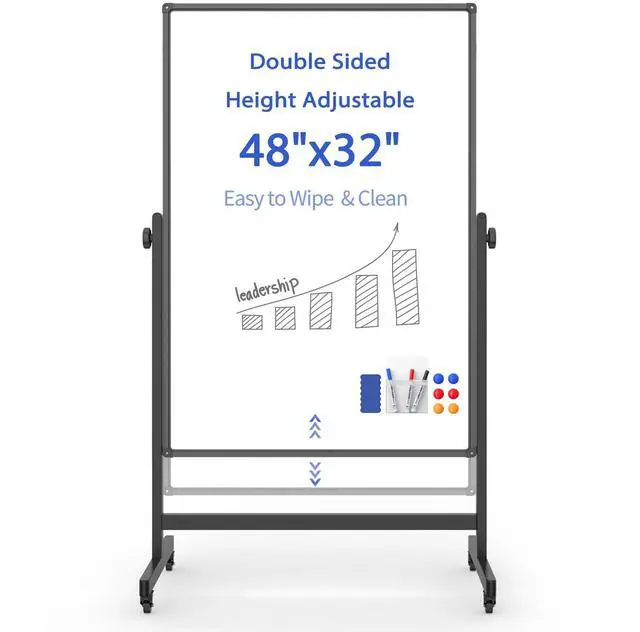 Main image of Rolling Whiteboard on Wheels, Double-Sided Magnetic Dry Erase Board with Stand, Mobile White Board for Office, Classroom, Home (32" x 48")