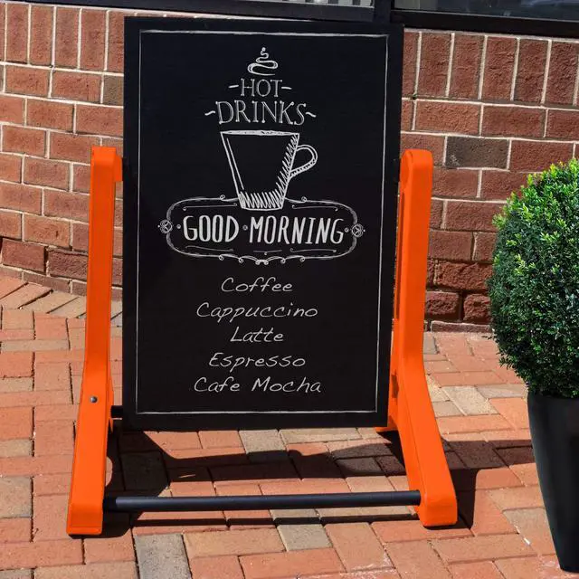 Alt view image 7 of 7 - Swinging Changeable Message Sidewalk Sign: 24" x 36" Sign with 792 Pre-Cut Double Sided Letters and Storage Box. Includes Black Board & Letter Board (Orange Color Legs)