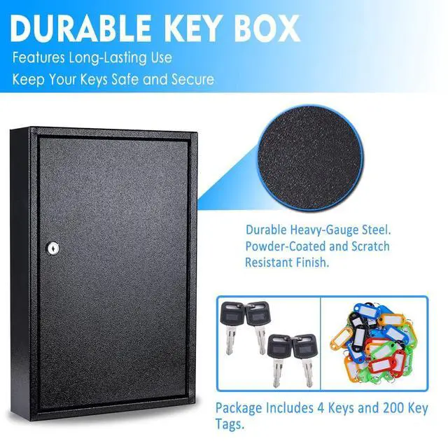 Alt view image 3 of 6 - Key Box Wall Mount 200 Position Metal Valet Car Key Cabinet Lock Box with Key Tags, Vehicle Key Organizer Holder Lockbox, Black, 14.96" x 5.51" x 21.65"