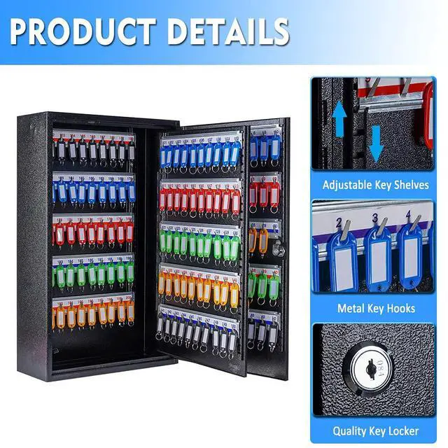 Alt view image 4 of 6 - Key Box Wall Mount 200 Position Metal Valet Car Key Cabinet Lock Box with Key Tags, Vehicle Key Organizer Holder Lockbox, Black, 14.96" x 5.51" x 21.65"