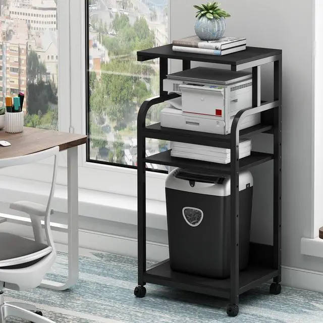 Main image of Printer Stand with Adjustable Shelf, 4 Tier Large Tall Printer Table with Wheels for Home Office Storage and Organization, Rolling Stand Cart for Computer Tower CPU Shredder, Black