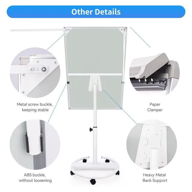 Alt view image 3 of 7 - Mobile Whiteboard 40 x 28 Inches, Magnetic Dry-Erase Flipchart Easel Stand with Height Adjustment, 2 Extendable Side Arms and 25-Sheet Paper Pad for Office, School, Home
