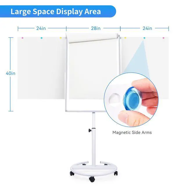 Alt view image 4 of 7 - Mobile Whiteboard 40 x 28 Inches, Magnetic Dry-Erase Flipchart Easel Stand with Height Adjustment, 2 Extendable Side Arms and 25-Sheet Paper Pad for Office, School, Home