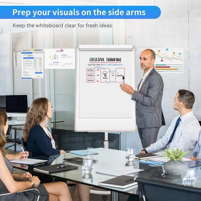 Alt view image 5 of 7 - Mobile Whiteboard 40 x 28 Inches, Magnetic Dry-Erase Flipchart Easel Stand with Height Adjustment, 2 Extendable Side Arms and 25-Sheet Paper Pad for Office, School, Home