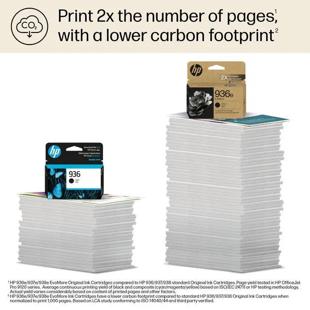 Alt view image 4 of 7 - 936e Black EvoMore Ink Cartridge | Works with OfficeJet 9120,Pro 9100,Pro Wide Format 9700 | Carbon Neutral 4S6V6LN,(Pack of 2)