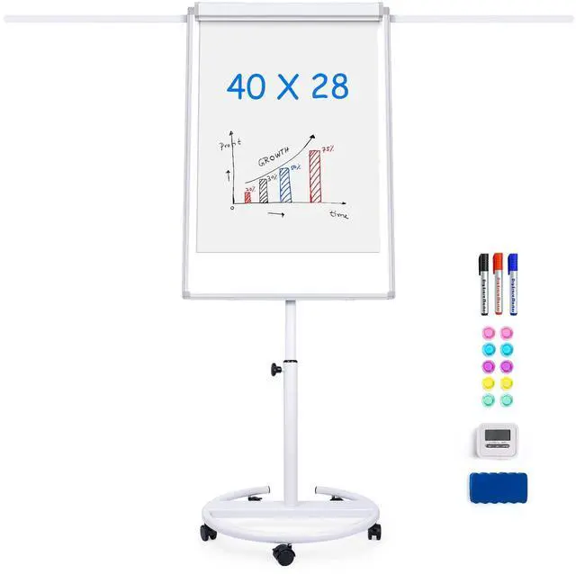 Main image of Mobile Whiteboard 40 x 28 Inches, Magnetic Dry-Erase Flipchart Easel Stand with Height Adjustment, 2 Extendable Side Arms and 25-Sheet Paper Pad for Office, School, Home