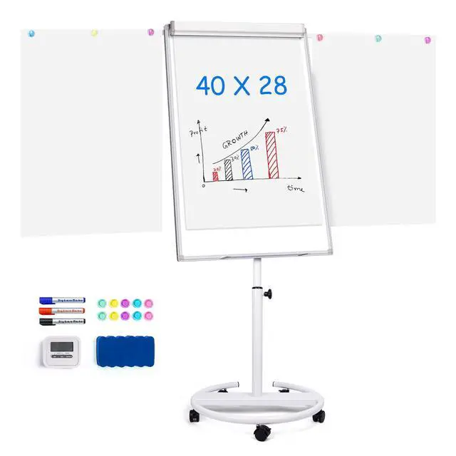 Alt view image 7 of 7 - Mobile Whiteboard 40 x 28 Inches, Magnetic Dry-Erase Flipchart Easel Stand with Height Adjustment, 2 Extendable Side Arms and 25-Sheet Paper Pad for Office, School, Home