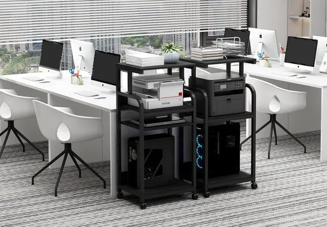 Alt view image 4 of 7 - Printer Stand with Adjustable Shelf, 4 Tier Large Tall Printer Table with Wheels for Home Office Storage and Organization, Rolling Stand Cart for Computer Tower CPU Shredder, Black