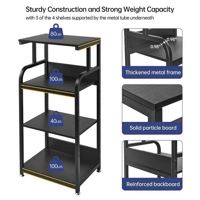 Alt view image 5 of 7 - Printer Stand with Adjustable Shelf, 4 Tier Large Tall Printer Table with Wheels for Home Office Storage and Organization, Rolling Stand Cart for Computer Tower CPU Shredder, Black