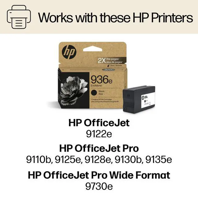 Alt view image 2 of 7 - 936e Black EvoMore Ink Cartridge | Works with OfficeJet 9120,Pro 9100,Pro Wide Format 9700 | Carbon Neutral 4S6V6LN,(Pack of 2)
