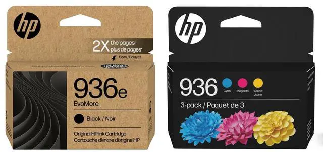 Main image of 936e EvoMore Black Original Ink Cartridge (1 Pack) and 936 Cyan/Magenta/Yellow Standard Yield Original Ink Cartridges (3-Pack) Bundle