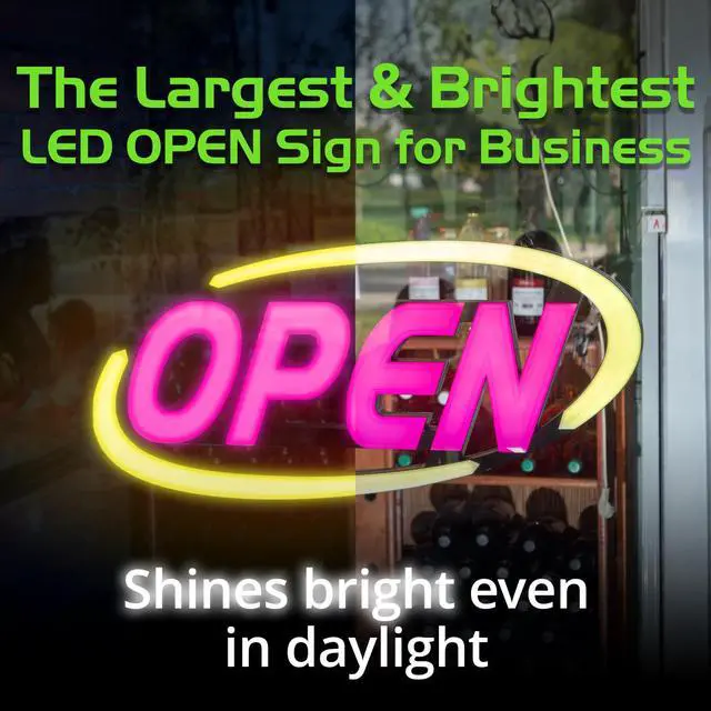 Alt view image 2 of 7 - Super-Bright LED Open Sign for Business 15x32 in - 64 Color Combos via Bluetooth App or Remote - Programmable On/Off Timer, Scroll/Flash/Phase Modes - Daylight Visible