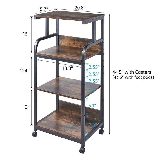 Alt view image 6 of 7 - 4-Tier Printer Stand with Adjustable Storage Shelf, Large Tall Printer Table with Wheels for Home Office Small Spaces Organization, Rustic Brown