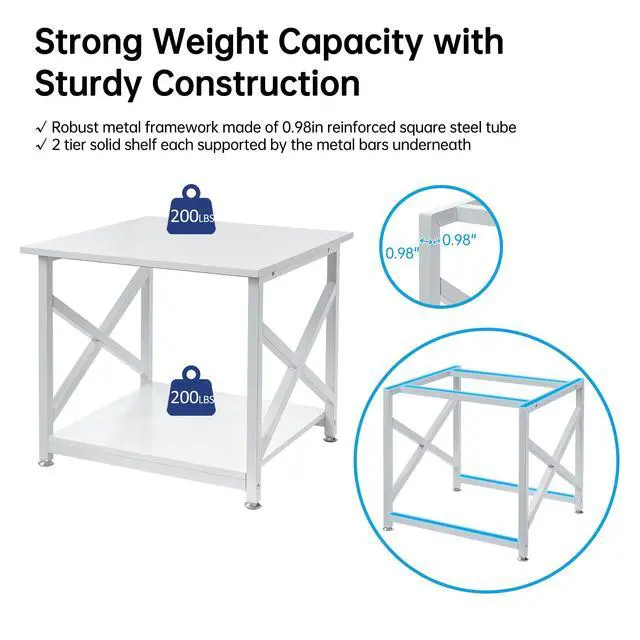 Alt view image 4 of 7 - 23.6 x 23.6 Inches Large Printer Stand, 2 Tier Square Printer Table with Storage Shelf for Home Office, Multi-use Rolling Cart with Wheels for Laser, 3D Printer and Mini Fridge - White
