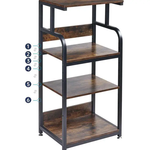 Alt view image 7 of 7 - 4-Tier Printer Stand with Adjustable Storage Shelf, Large Tall Printer Table with Wheels for Home Office Small Spaces Organization, Rustic Brown