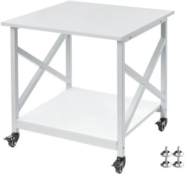 Main image of 23.6 x 23.6 Inches Large Printer Stand, 2 Tier Square Printer Table with Storage Shelf for Home Office, Multi-use Rolling Cart with Wheels for Laser, 3D Printer and Mini Fridge - White