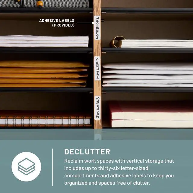 Alt view image 3 of 7 - Literature Organizer, 36 Compartments, Office and Classroom Mailbox with Adjustable Shelves, Wood Paper and Mail Sorter, Medium Oak
