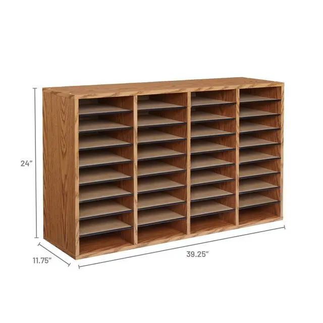 Alt view image 6 of 7 - Literature Organizer, 36 Compartments, Office and Classroom Mailbox with Adjustable Shelves, Wood Paper and Mail Sorter, Medium Oak