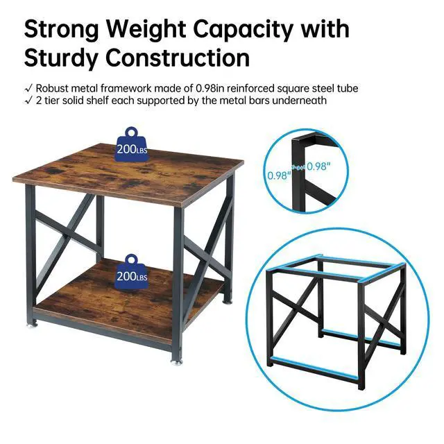 Alt view image 4 of 7 - Large Printer Stand, 23.6 x 23.6 x 22.6 Inches Square Printer Table with Storage Shelf, 2 Tier Rolling Printer Cart with Industrial Wheels for Home Office - Rustic Brown