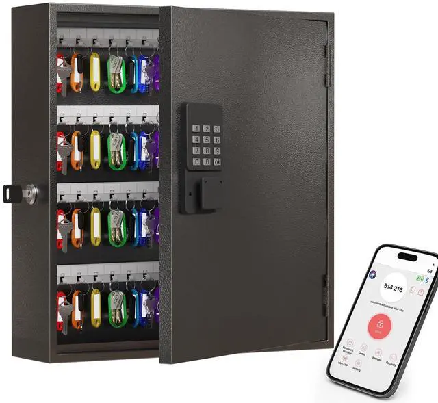 Main image of 120-Key Smart Key Lock Box Wall Mounted Key Cabinet Organizer with App Access, One-Time Code, Bluetooth & WiFi Unlock (Sold Separately), Key Management System for School, Rental, Office