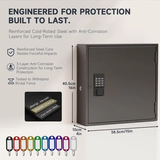 Alt view image 2 of 7 - 120-Key Smart Key Lock Box Wall Mounted Key Cabinet Organizer with App Access, One-Time Code, Bluetooth & WiFi Unlock (Sold Separately), Key Management System for School, Rental, Office