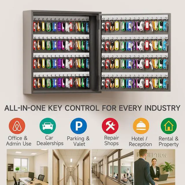 Alt view image 6 of 7 - 120-Key Smart Key Lock Box Wall Mounted Key Cabinet Organizer with App Access, One-Time Code, Bluetooth & WiFi Unlock (Sold Separately), Key Management System for School, Rental, Office