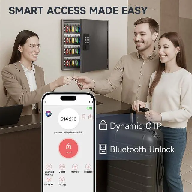 Alt view image 7 of 7 - 120-Key Smart Key Lock Box Wall Mounted Key Cabinet Organizer with App Access, One-Time Code, Bluetooth & WiFi Unlock (Sold Separately), Key Management System for School, Rental, Office