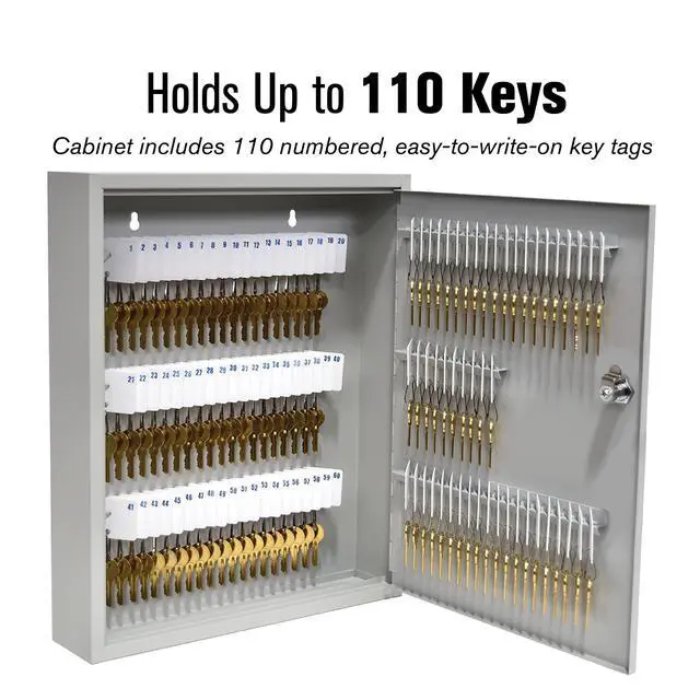 Alt view image 3 of 7 - STEELMASTER 110 Key Cabinet Single Lock Key Box Welded Steel Scratch Resistant with Numbered Write-On Key Tags for Easy Identification 14W x 17H Inches