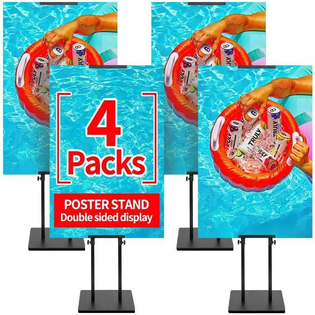 Main image of 4-Pack Poster Stand - Heavy Duty, Double-Sided, Adjustable Height Up to 80 inches, Outdoor Banner Stand - Black