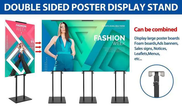 Alt view image 2 of 7 - 4-Pack Poster Stand - Heavy Duty, Double-Sided, Adjustable Height Up to 80 inches, Outdoor Banner Stand - Black