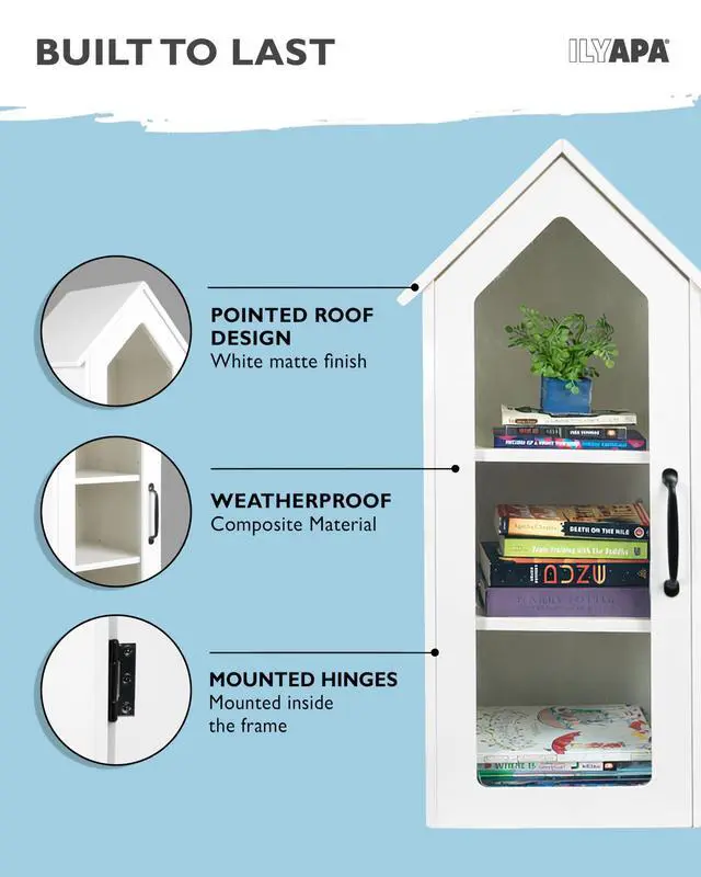 Alt view image 4 of 7 - Library Box Outdoor, 14x12x35 White - Little Free Book Exchange Kit | Composite, All Weather Material, HD Construction, For Neighborhood & Community Book Sharing, Library Kit