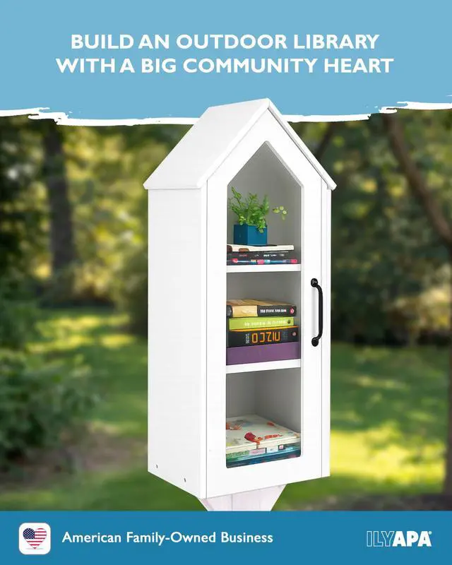 Alt view image 7 of 7 - Library Box Outdoor, 14x12x35 White - Little Free Book Exchange Kit | Composite, All Weather Material, HD Construction, For Neighborhood & Community Book Sharing, Library Kit